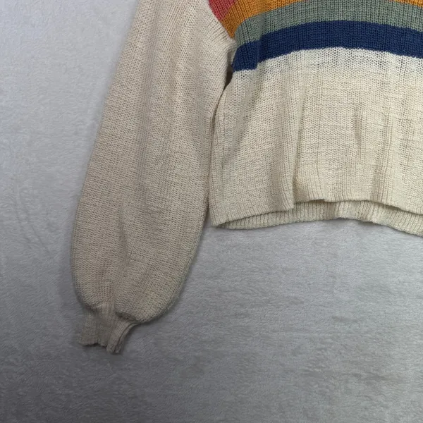American Eagle Medium Sweater Rainbow Stripe Cropped Balloon Sleeve Oversized - Image 5