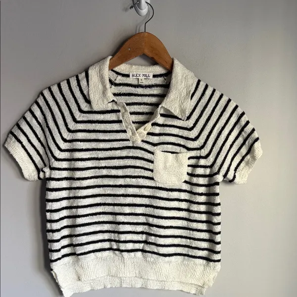 Alex Mill Clifford Sweater in a black and ivory striped Small - Image 2