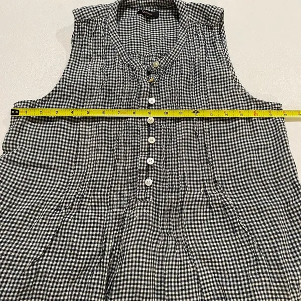Quince Gingham Check Sleeveless Babydoll Dress Size S Black White Cottagecore - Image 8