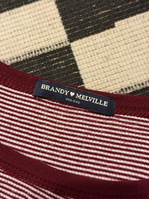 Brandy Melville Maroon Striped Top - Image 2