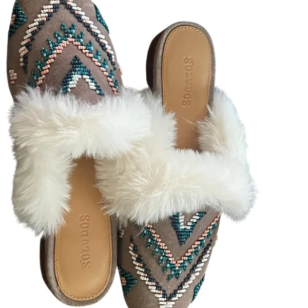 Soludos Sedona Mule Anthropologie Mules with White Faux Fur size 6.5 - Image 3