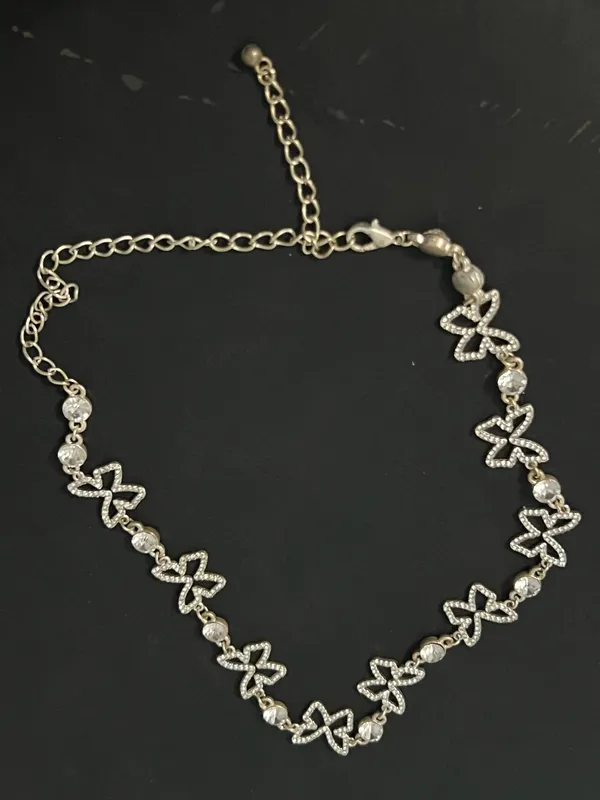 Silver butterfly choker necklace with rhinestones - Image 4