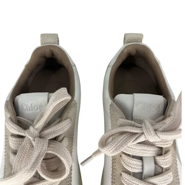 Chloé‎ Lauren Leather Suede Platform Sneakers White Beige 37 - Image 10