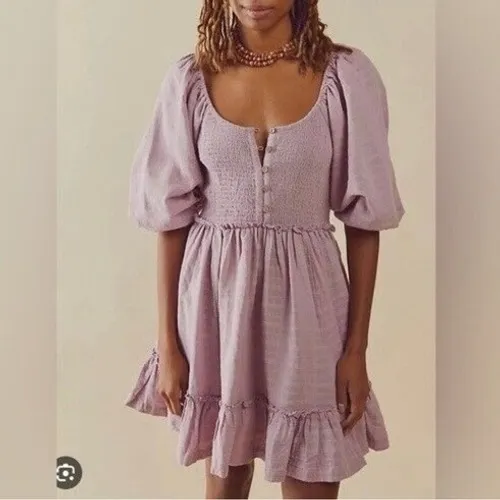 Free People Violet Smocked Square Neck Puff Sleeve Mini Dress‎ Size S - Image 4