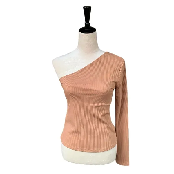 MNG Asymmetric Ribbed One Shoulder Long Sleeve Top M |‎ Neutral Soft Girl NWT - Image 3