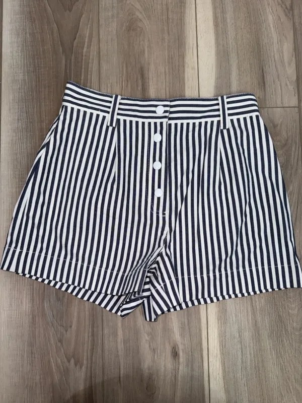 Derek Lam 10 Crosby striped nautical pleated front shorts size 2 high waisted - Image 2