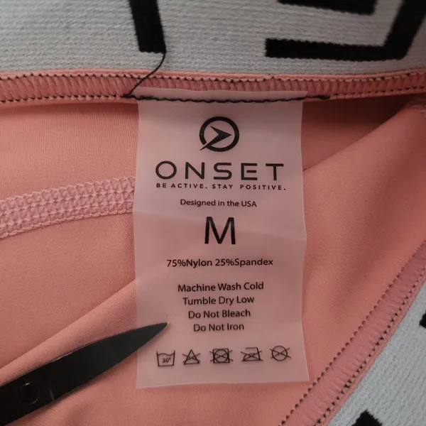 ONSET Women's Pink Athletic Shorts Black Logo Waistband Activewear Medium - Image 5