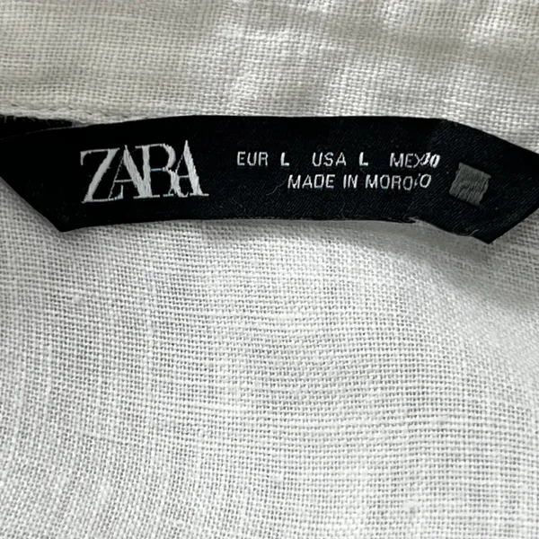 Zara 100% Linen Relaxed Fit Button Down Shirt Oyster White Sz Large‎ Casual Boho - Image 7
