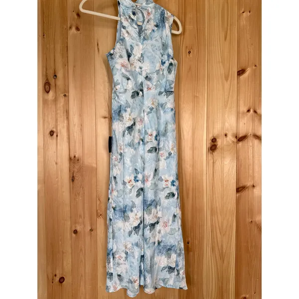 NWT Lulus Distinctive Charm Blue Floral Satin Asymmetrical Midi Dress Party XS - Image 6