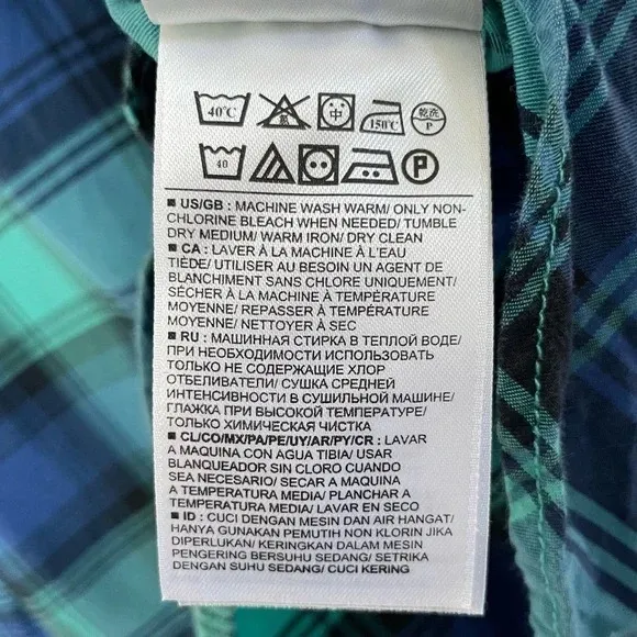 Gap Plaid Lived-In Cotton Long Sleeve Button Down Shirt Blue Aqua Size XL - Image 13