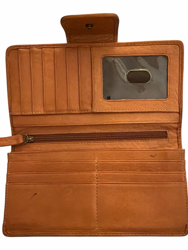 Fossil Cognac Leather Wallet with Brass Logo Stud - Image 4