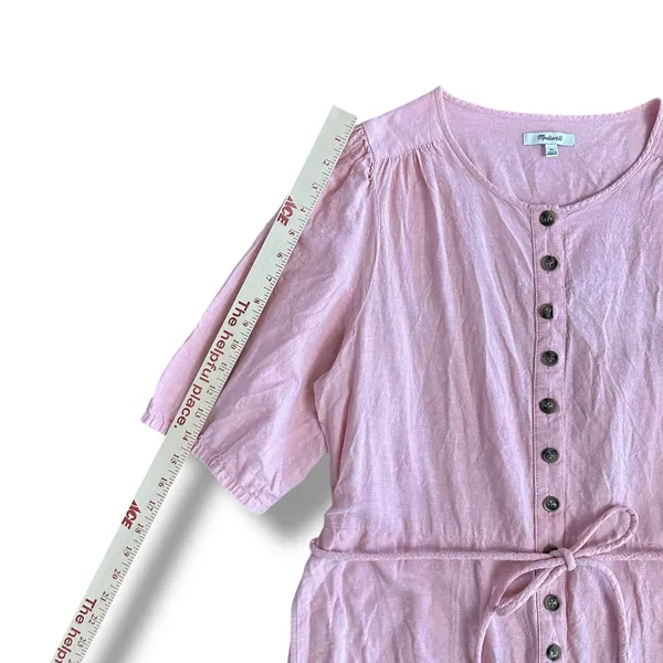 Madewell‎ Linen Blend Button Front Jumpsuit Pink Short Sleeve Pockets Women’s XL - Image 5
