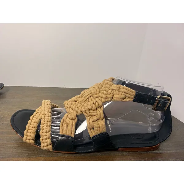 Tory Burch Women's Size 8 Macrame Woven Strappy Flat Sandals Black Tan - Image 3