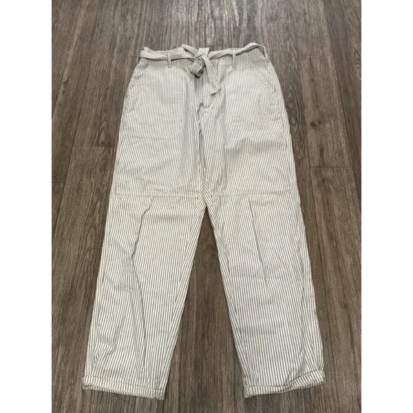 American Eagle Striped Tie Waist Straight Leg Pants Ivory Blue‎ Size 10 - Image 6