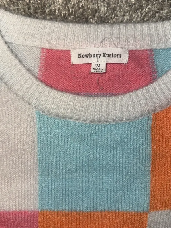 Newbury Kustom Pastel Checker Knit Vest - Pink, Light Blue, Orange, Cream - Image 2