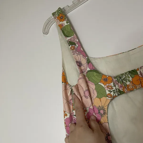 Mango MNG Orange floral scoop neck romper size XS -seen on TV! - Image 5