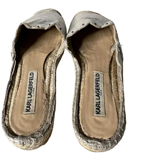 Karl Lagerfeld‎ Metallic Silver Espadrille Slides Slip on Shoes Women Size 7.5 - Image 15