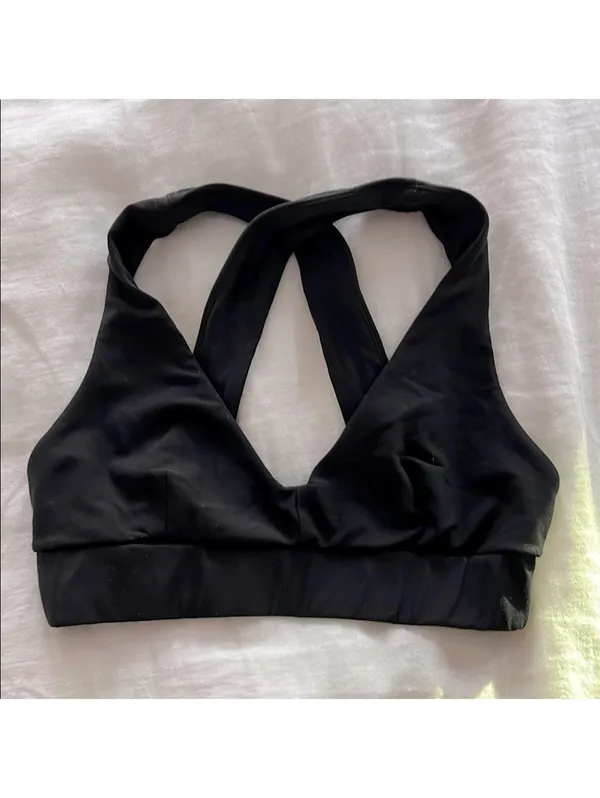 Carbon38 Black V Neck Criss Cross Strappy Black Sports Bra Size S - Image 2