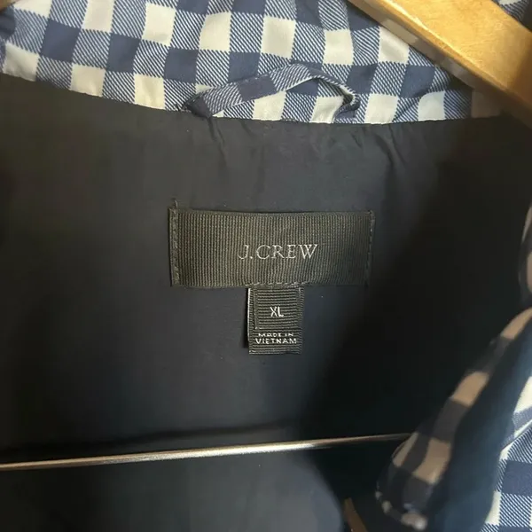 J. Crew Navy and White Gingham Quilted Excursion Full Zip Down Filled Vest XL - Image 4