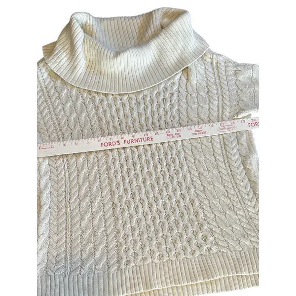 American Eagle Cable Knit Cowl Neck Sweater Cream‎ Ivory Chunky Cozy Size Medium - Image 3
