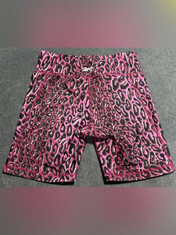 Reebok Womens Pink and Black Leopard Print Performance Bike Shorts Size S - Image 2