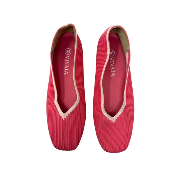 VIVAIA Margot Square Toe Knit Ballet Flats Pink Red Washable Shoes US 8 EU 39 - Image 2