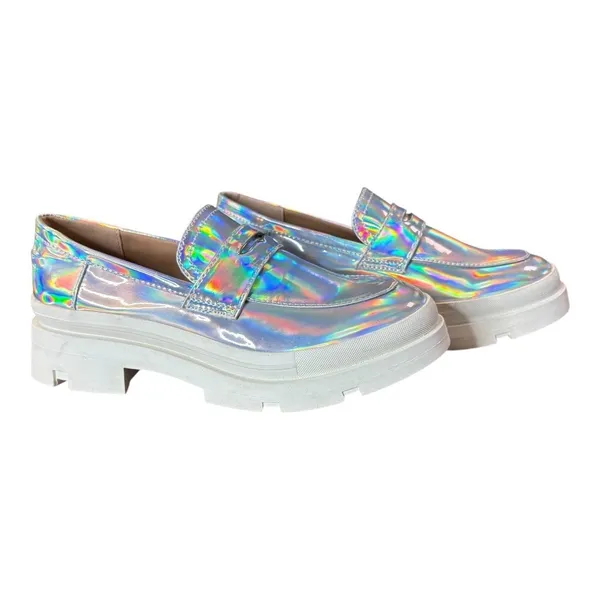 Steve Madden Lawrence Holographic Platform Loafers Chunky Silver Kids 5 Womens 7 - Image 10