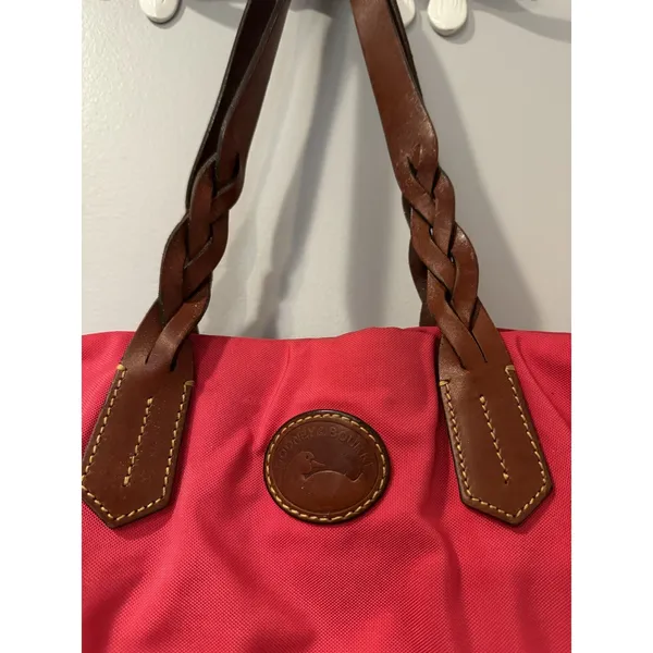 Dooney & Bourke Nylon Tobi Tote Leather Handles DB Pink Brown‎ - Image 7