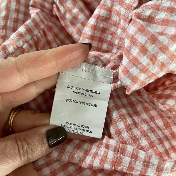 Petal + Pup Shirt Dress Women S/M Peach Gingham‎ Cottagecore Tiered Mini Button - Image 7