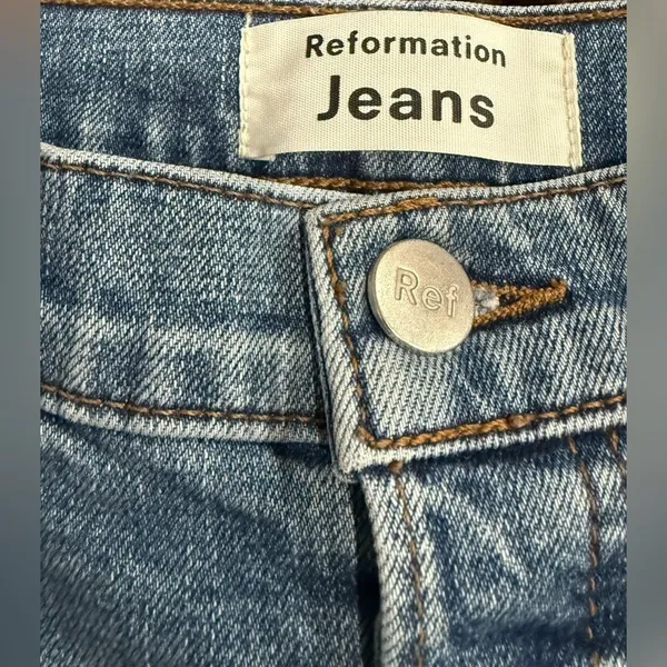 Reformation Serena High Rise Blue Jeans Button fly Melbourne‎ Distressed Sz 27 - Image 4