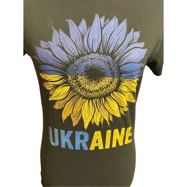 Ukraine Port Authority Women’s Black Short Sleeve 100% Cotton Graphic T-Shirt Si - Image 2