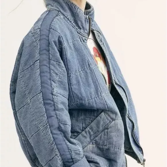 Free People Denim Dolman Quilted Jacket - Image 2