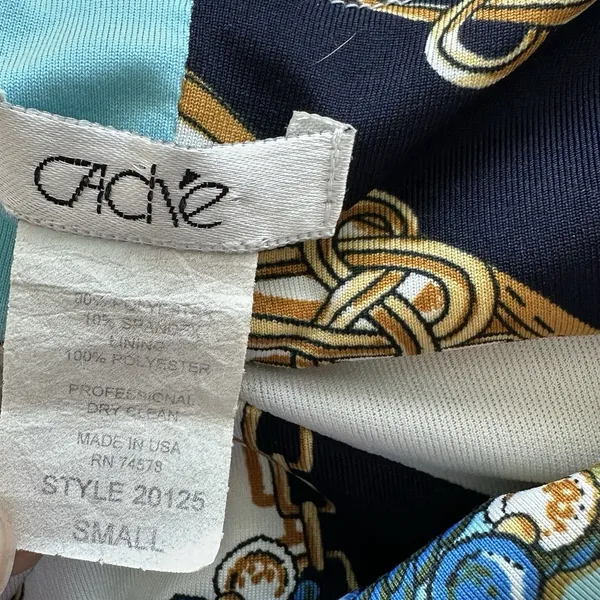 Cache VTG Y2K Top Sz S Draped Neck Sleeveless Equestrian Print Cut Out Back - Image 3