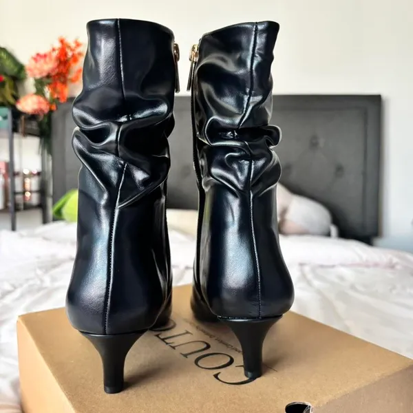 Coutgo Black Leather Ankle Boots Size 6 - Image 3
