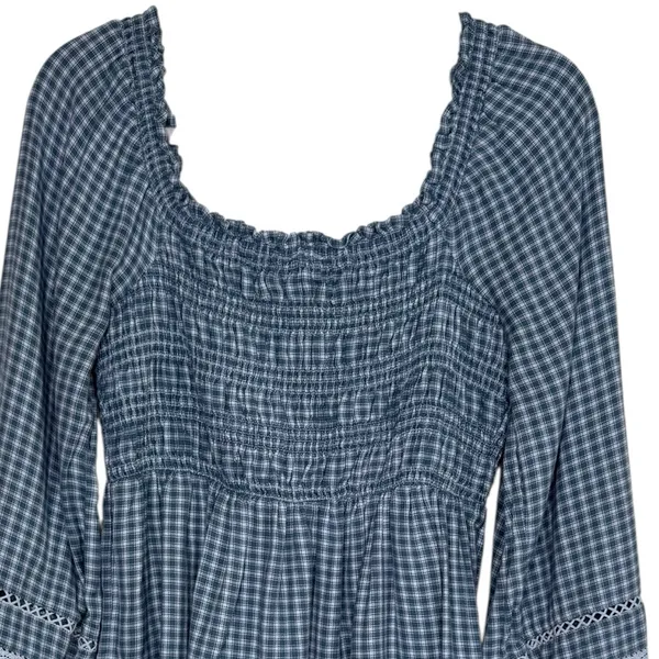 American Eagle Plaid Mini Dress Smocked Long Sleeve Square Neck Gingham Babydoll - Image 5