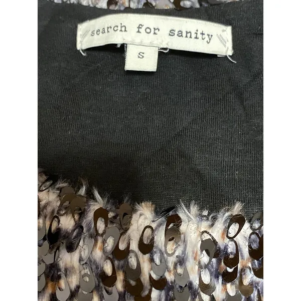Search for Sanity Womens Faux Fur Sequin Shell Short Sleeve Sweater Blouse Top S - Image 4