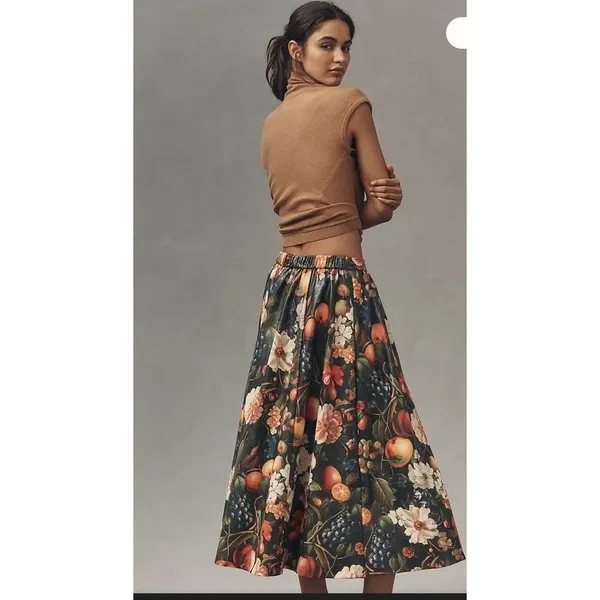 ANTHROPOLOGIE MAEVE THE JACIE FAUX-LEATHER PRINTED MAXI SKIRT Sz XXS NEW Boho - Image 5