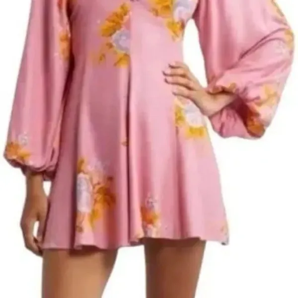 Free People Pink Floral Francesca Balloon Sleeve Mini Dress - Image 5