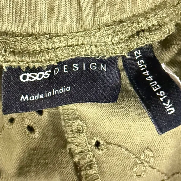 ASOS 12 Khaki Green Broderie Anglaise Wide Leg Crop Belted Pants Bohemian Beach‎ - Image 7