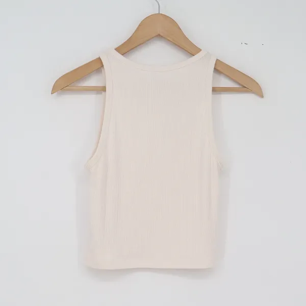 Old Navy Tank Top Womens S Ribbed Racerback Cream High Neck Cropped Excellent - Image 4
