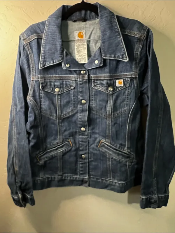 Carhartt Women’s Denim Snap Front Trucker Jean Jacket Blue Workwear Western - Image 2