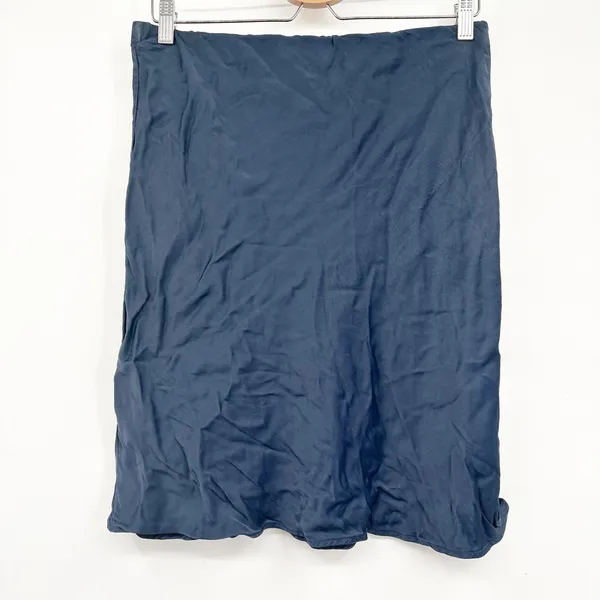 Anthropologie Womens Navy Blue Silky Viscose Minimalist Knee Length Slip Skirt M - Image 4