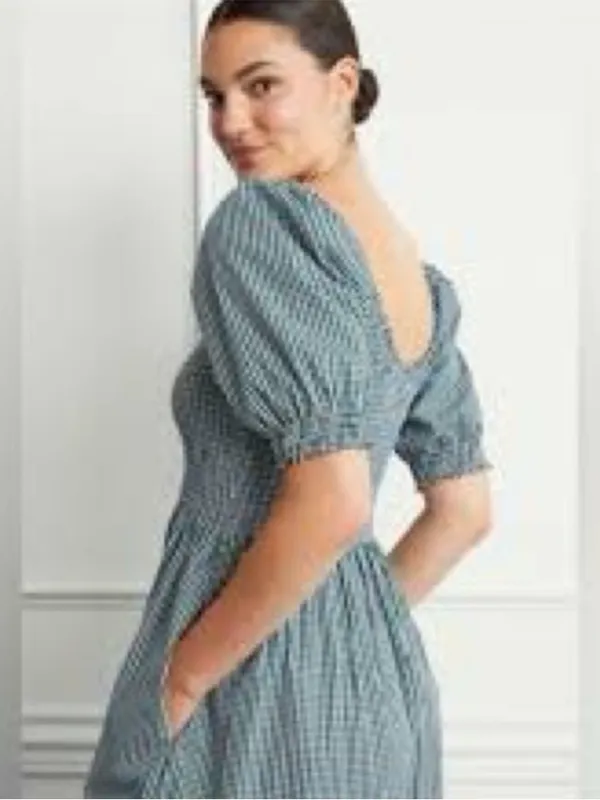 The Hill House Home Louisa Nap Midi Dress in Emerald Green Gingham (Size Small) - Image 4