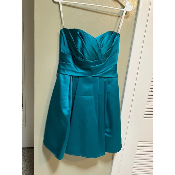 David's Bridal Womens Sz 4 Strapless Dress A-Line Satin Teal Blue Green Cocktail - Image 5