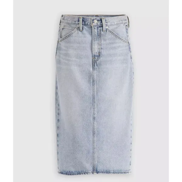 New Levi's 25 Premium High Rise Slit Denim Skirt Riveting Clean Hem Light Wash - Image 5