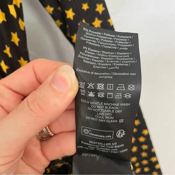 Black Yellow Mock Neck Long Sleeve Maxi Star Print‎ Dress Quirky Dopamine sz Med - Image 5