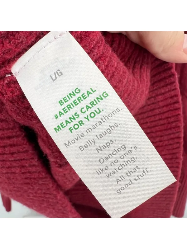 Aerie Burgundy Cable Knit Sweater Size Large NWT Classic Style Oversized Fit - Image 11