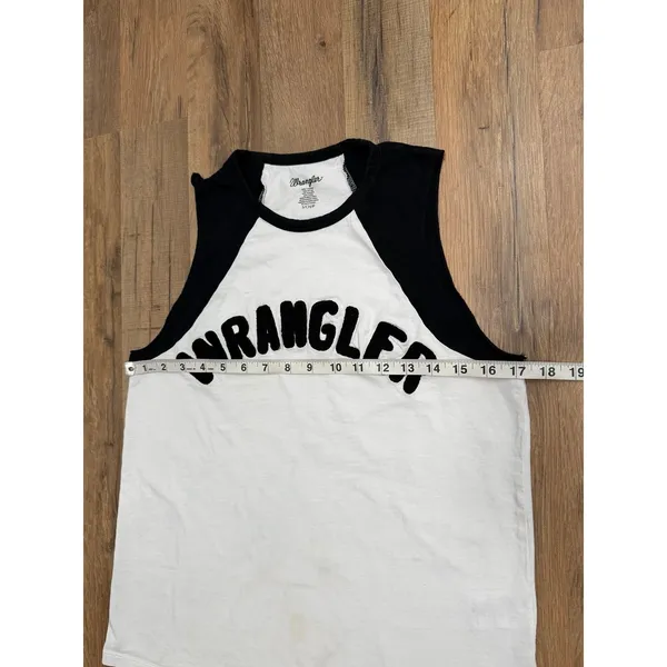 Wrangler Women's Small Sleeveless Raglan Logo Tank Top Black White Western - Image 8