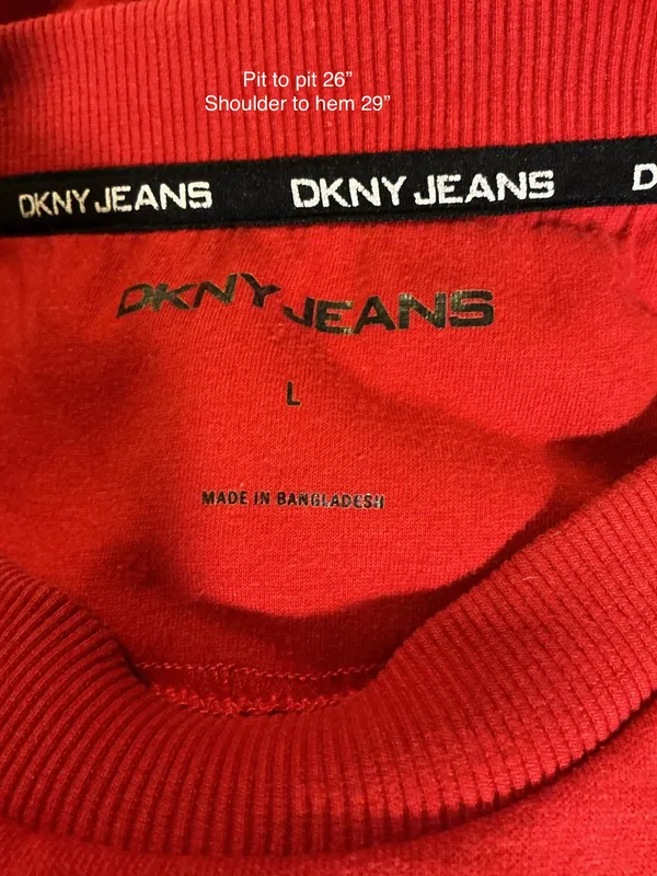 DKNY Jeans Red Heart Graphic Crewneck Sweatshirt Large Oversized Y2K - Image 3