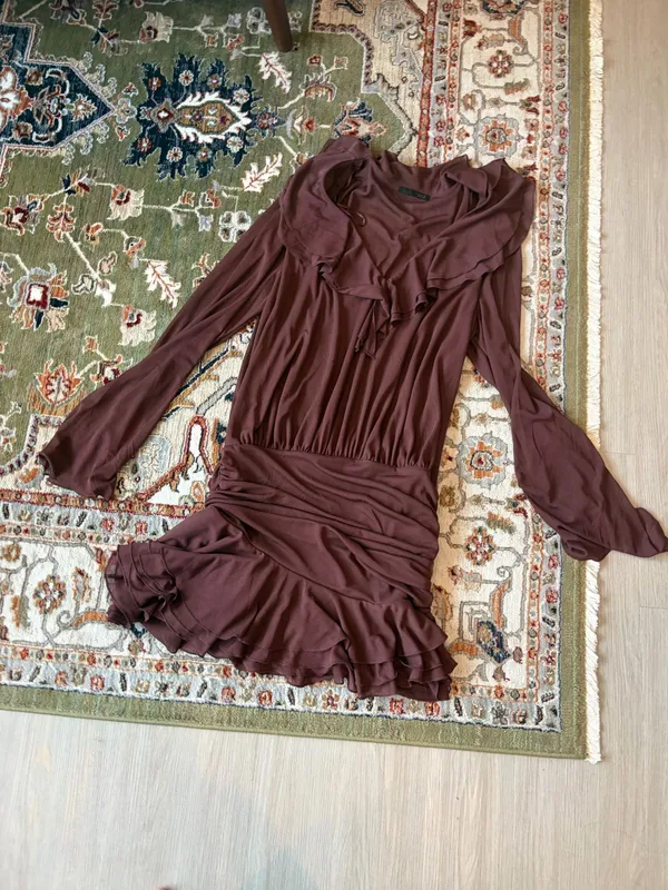 Zara Dark Brown Ruffle Mini Dress - Image 3